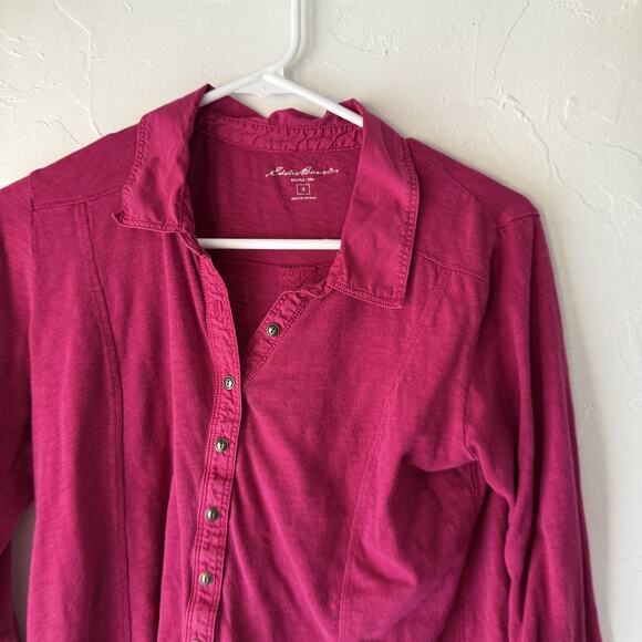 Eddie Bauer Shirt Y2k Small Pink Button Front Long Sleeve 100% Cotton Button Up - Picture 2 of 8